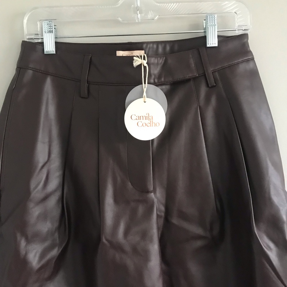 Camila Coelho Faux Leather Mid Rise Long Shorts - Picture 3 of 9